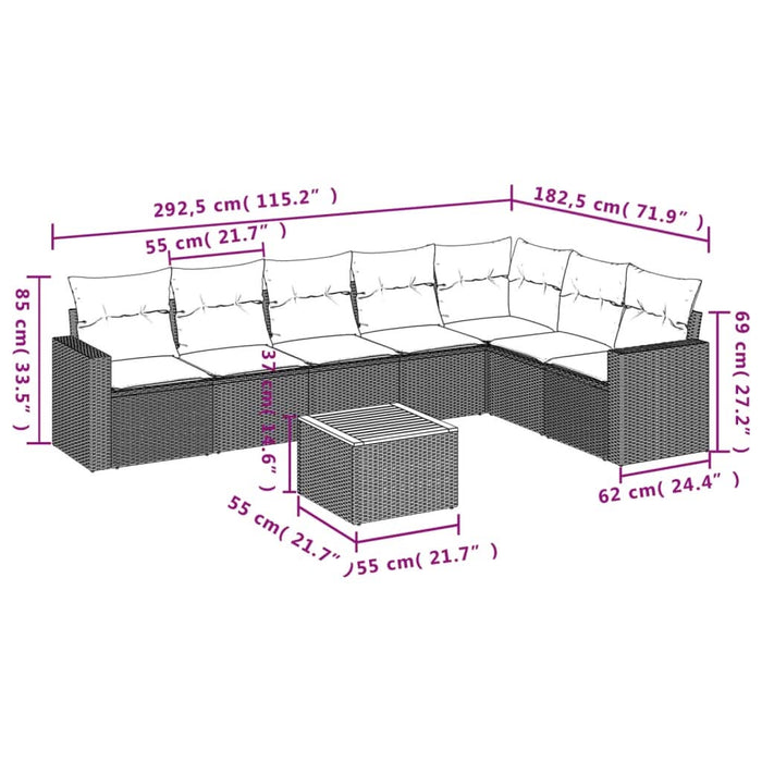 Set mobilier de grădină cu perne, 8 piese, negru, poliratan - WALTI WALTI