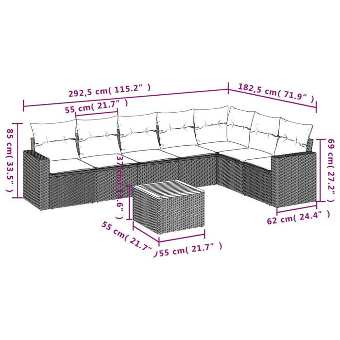 Set mobilier de grădină cu perne, 8 piese, negru, poliratan - WALTI WALTI