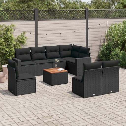Set mobilier de grădină cu perne, 9 piese, negru, poliratan - WALTI WALTI