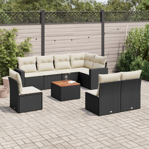Set mobilier de grădină cu perne, 9 piese, negru, poliratan - WALTI WALTI