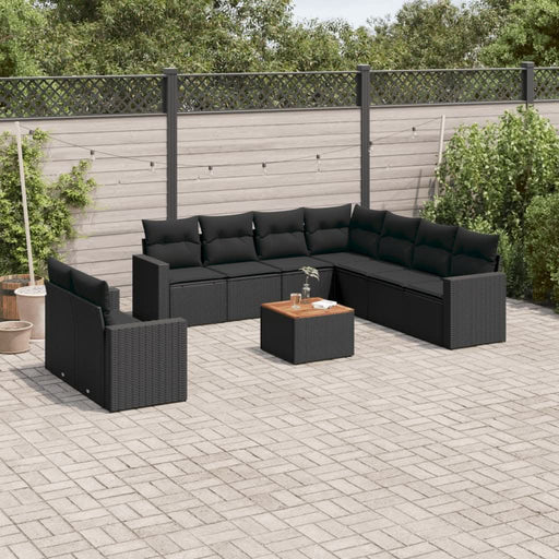 Set canapele de grădină cu perne, 10 piese, negru, poliratan - WALTI WALTI