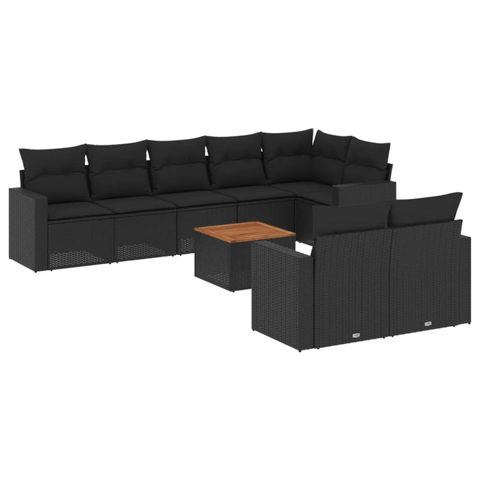Set mobilier de grădină cu perne, 9 piese, negru, poliratan - WALTI WALTI