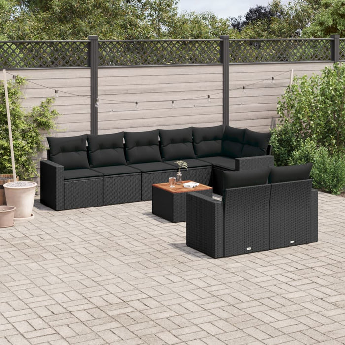 Set mobilier de grădină cu perne, 9 piese, negru, poliratan - WALTI WALTI