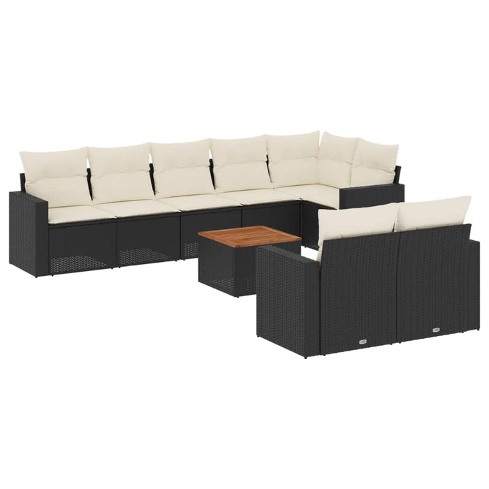Set mobilier de grădină cu perne, 9 piese, negru, poliratan - WALTI WALTI