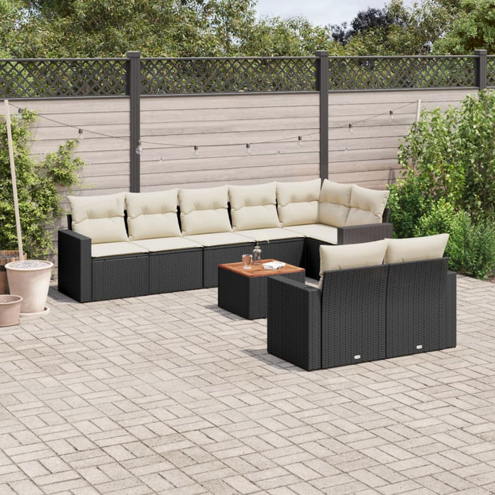 Set mobilier de grădină cu perne, 9 piese, negru, poliratan - WALTI WALTI
