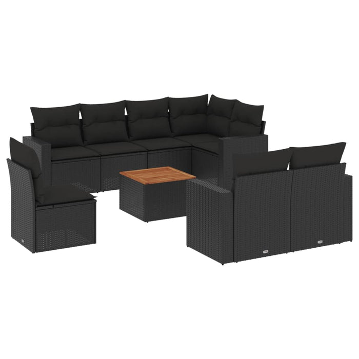Set mobilier de grădină cu perne, 9 piese, negru, poliratan - WALTI WALTI