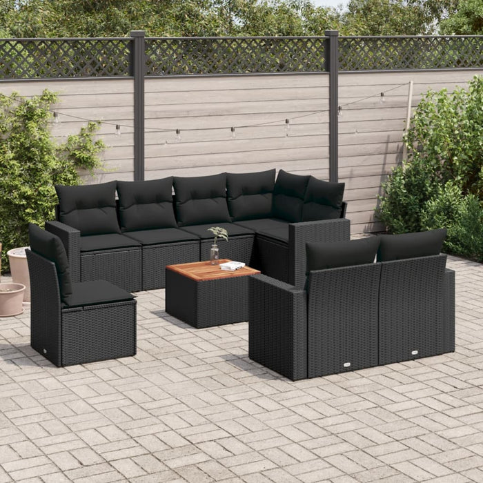 Set mobilier de grădină cu perne, 9 piese, negru, poliratan - WALTI WALTI