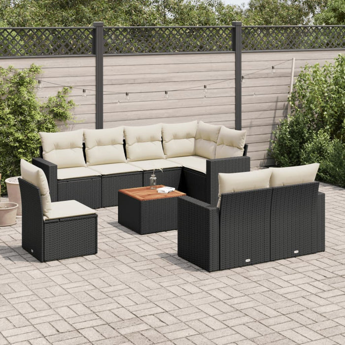 Set mobilier de grădină cu perne, 9 piese, negru, poliratan - WALTI WALTI