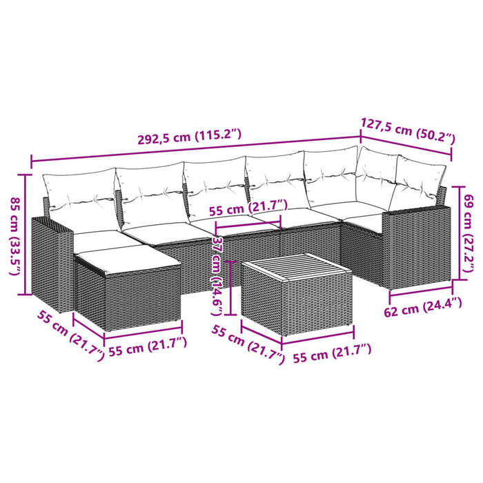 Set mobilier de grădină cu perne, 8 piese, negru, poliratan - WALTI WALTI