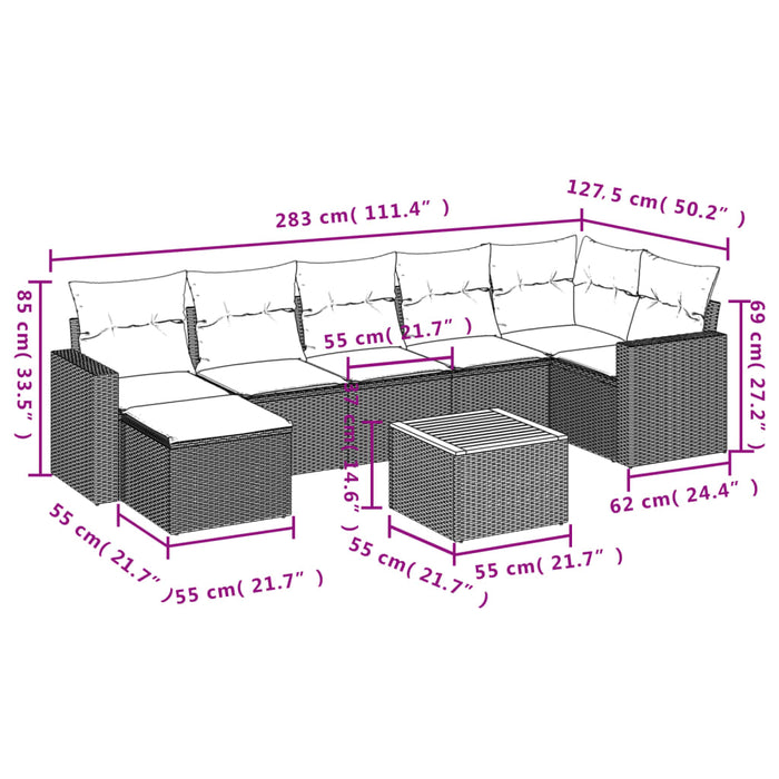 Set mobilier de grădină cu perne, 8 piese, negru, poliratan - WALTI WALTI