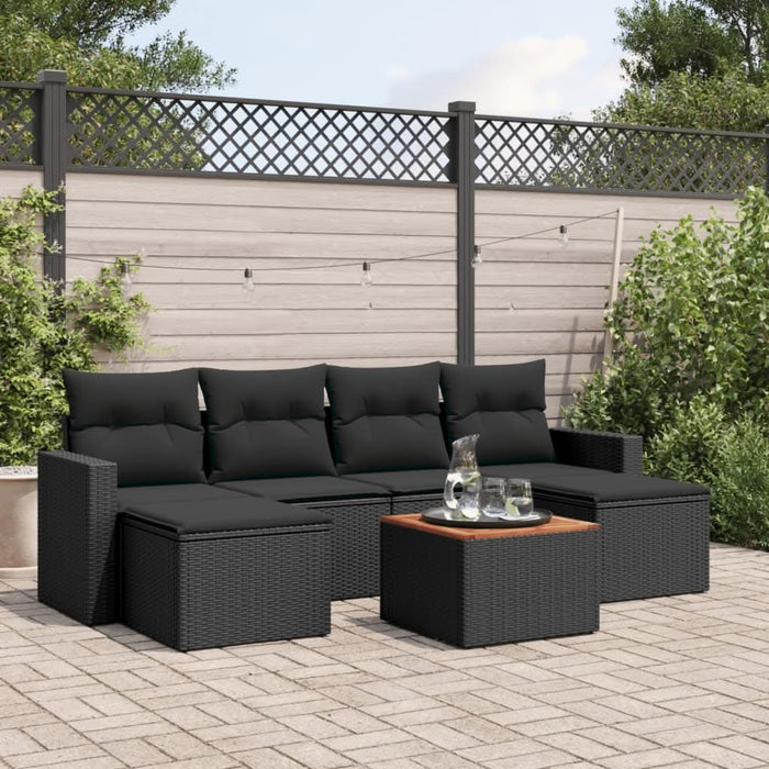 Set canapele de grădină cu perne, 7 piese, negru, poliratan - WALTI WALTI