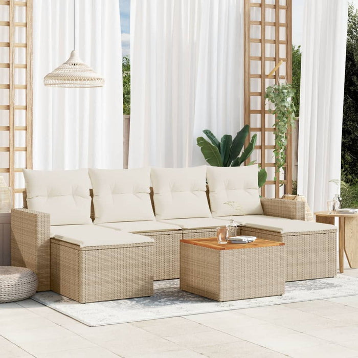 Set canapele de grădină, 7 piese, cu perne, bej, poliratan WALTI