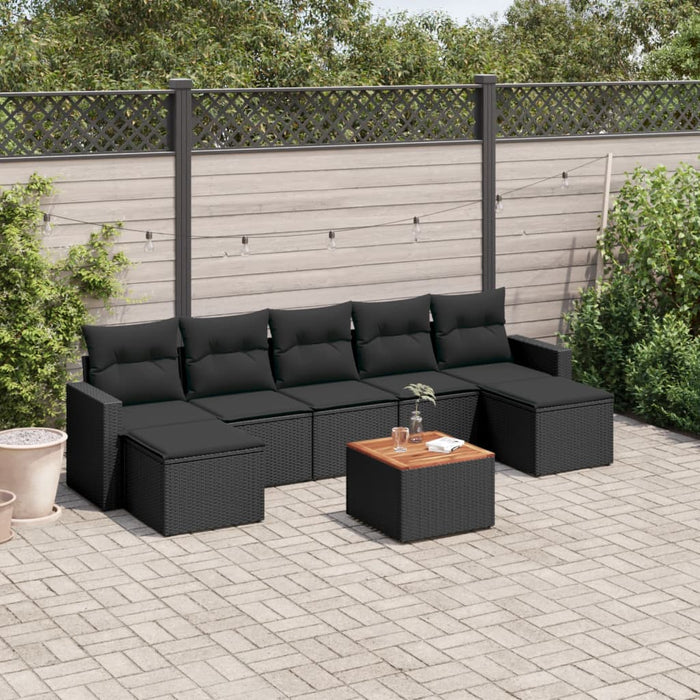 Set mobilier de grădină cu perne, 8 piese, negru, poliratan - WALTI WALTI