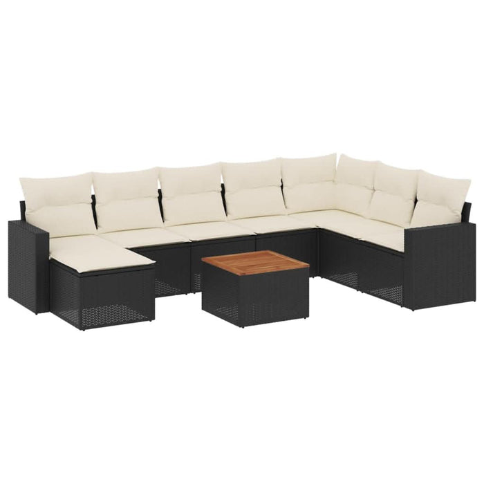 Set mobilier de grădină cu perne, 9 piese, negru, poliratan - WALTI WALTI