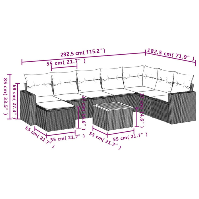 Set mobilier de grădină cu perne, 9 piese, negru, poliratan - WALTI WALTI