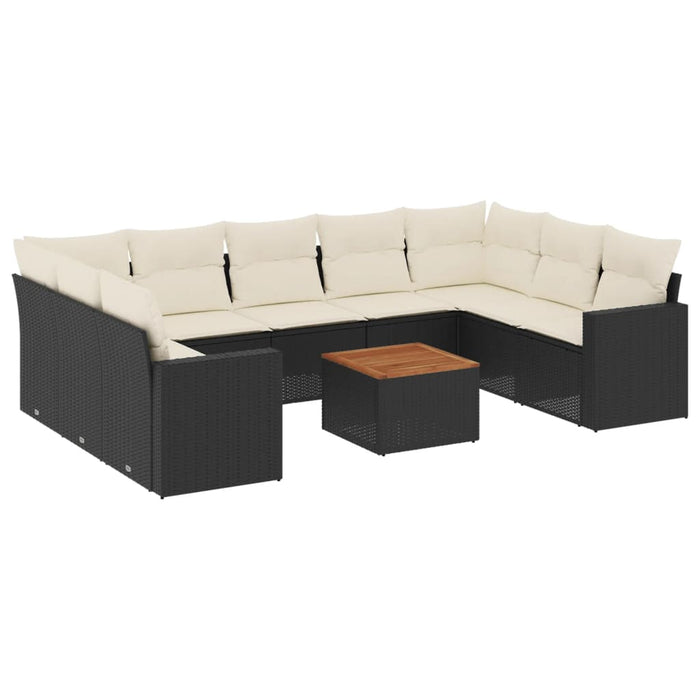 Set canapele de grădină cu perne, 10 piese, negru, poliratan WALTI