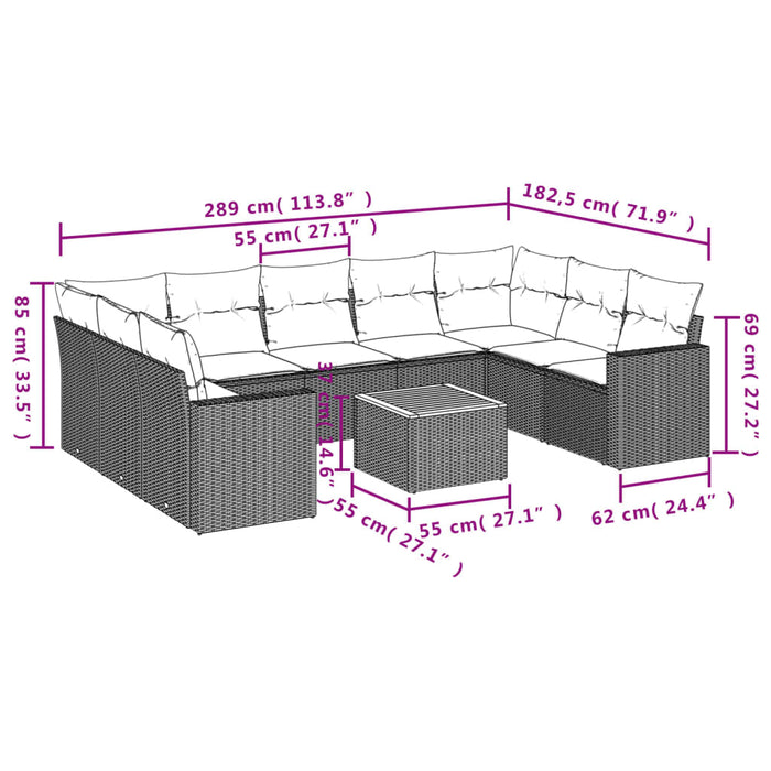 Set mobilier de grădină cu perne, 10 piese, gri, poliratan WALTI