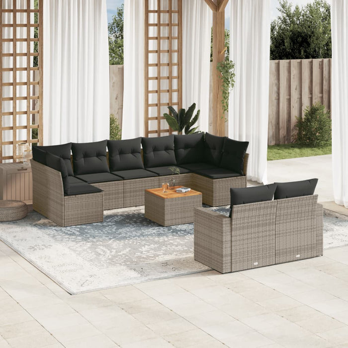 Set mobilier de grădină cu perne, 10 piese, gri, poliratan - WALTI WALTI