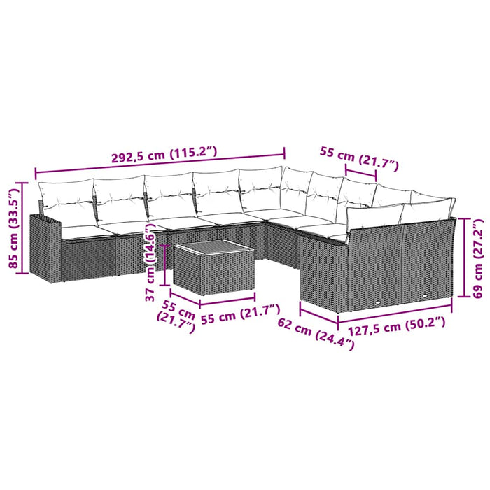Set canapele de grădină cu perne, 11 piese, negru, poliratan - WALTI WALTI
