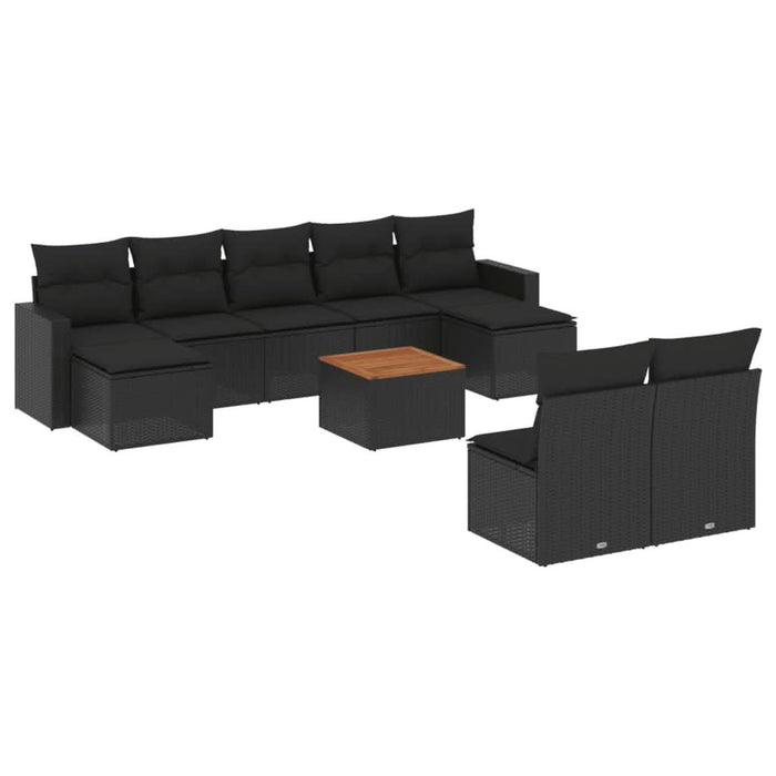 Set canapele de grădină cu perne, 10 piese, negru, poliratan - WALTI WALTI