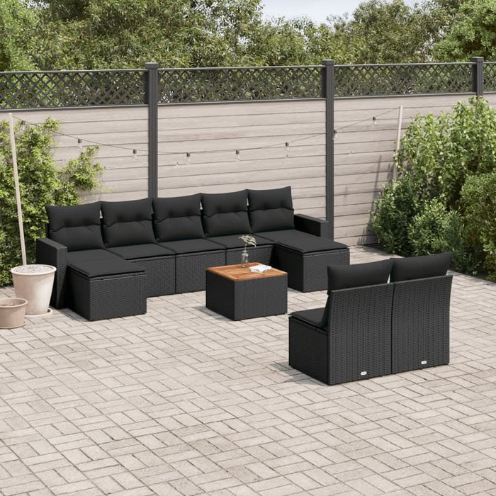 Set canapele de grădină cu perne, 10 piese, negru, poliratan - WALTI WALTI