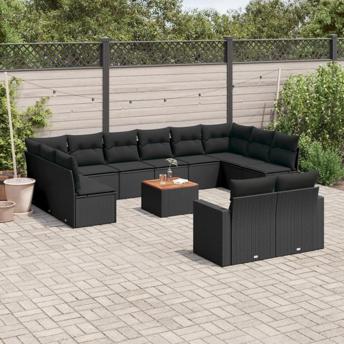 Set mobilier de grădină cu perne, 13 piese, negru, poliratan - WALTI WALTI