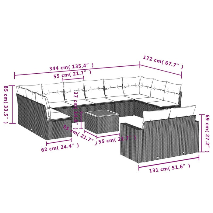 Set mobilier de grădină cu perne, 13 piese, negru, poliratan - WALTI WALTI