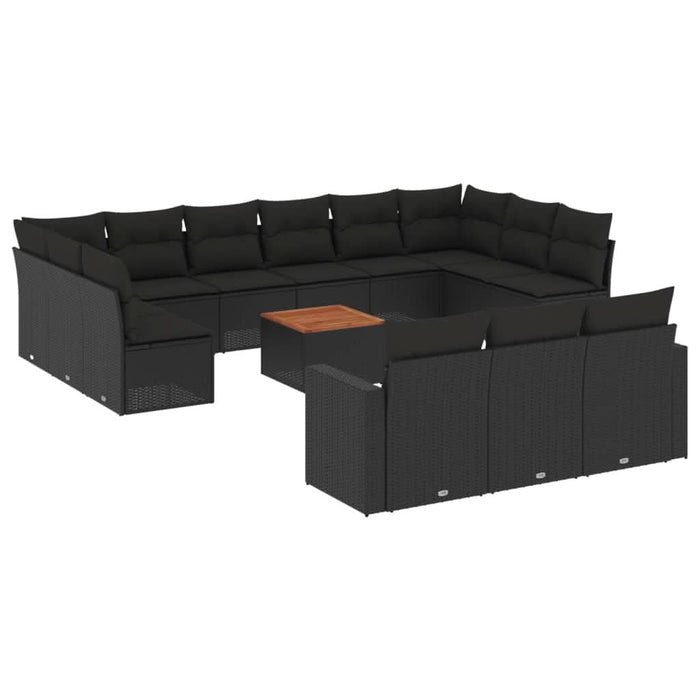 Set mobilier de grădină cu perne, 14 piese, negru, poliratan - WALTI WALTI