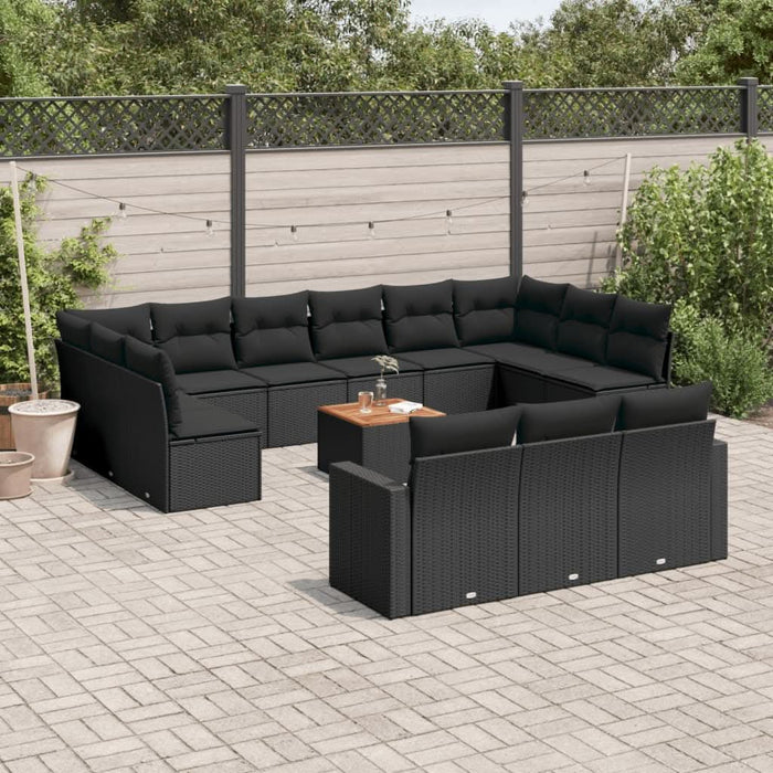 Set mobilier de grădină cu perne, 14 piese, negru, poliratan - WALTI WALTI