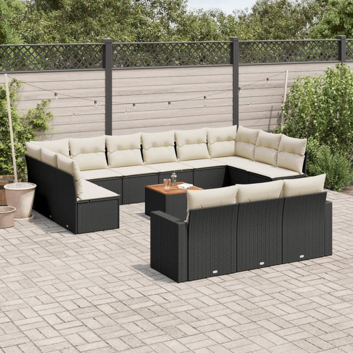 Set mobilier de grădină cu perne, 14 piese, negru, poliratan - WALTI WALTI