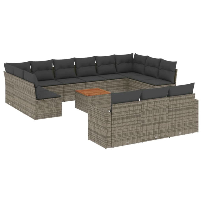 Set mobilier de grădină cu perne, 14 piese, gri, poliratan - WALTI WALTI