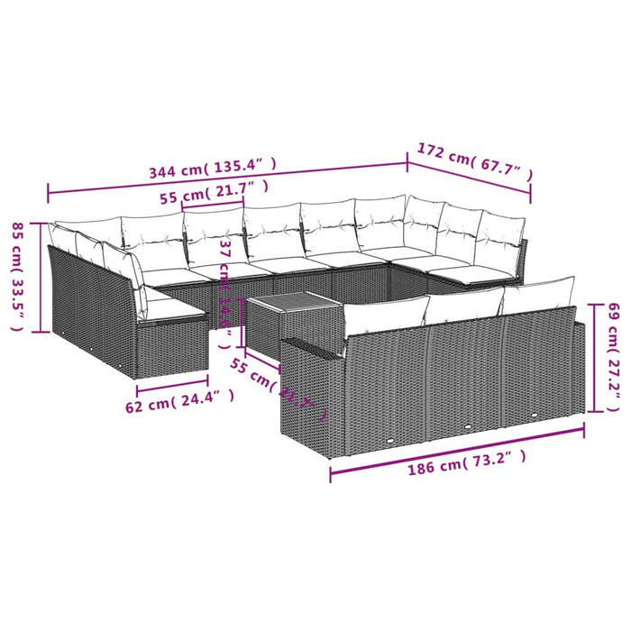 Set mobilier de grădină cu perne, 14 piese, gri, poliratan - WALTI WALTI