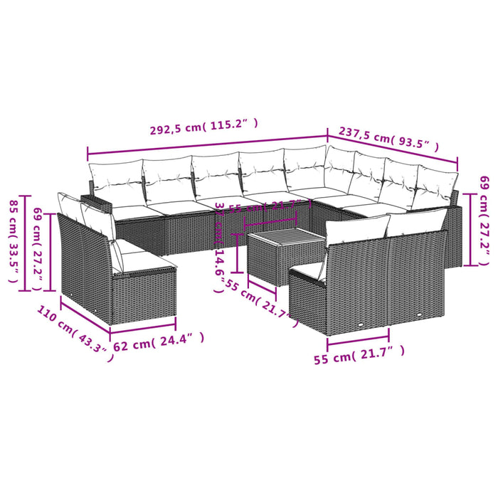 Set mobilier de grădină cu perne, 13 piese, negru, poliratan - WALTI WALTI
