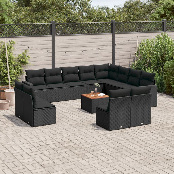 Set mobilier de grădină cu perne, 13 piese, negru, poliratan - WALTI WALTI