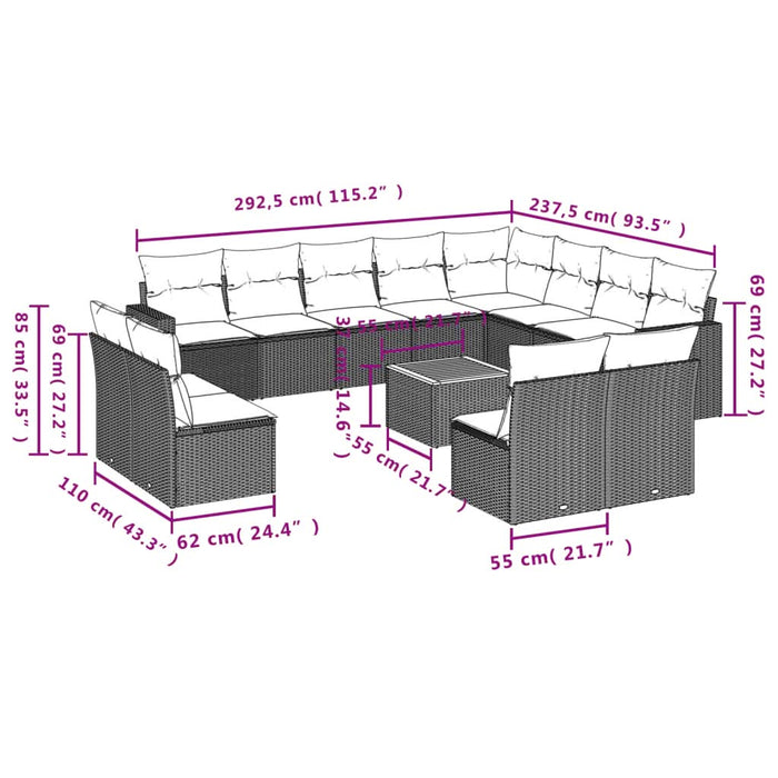Set mobilier de grădină cu perne, 13 piese, negru, poliratan - WALTI WALTI