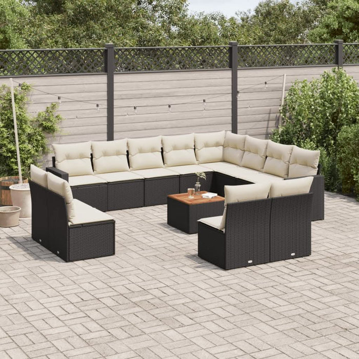 Set mobilier de grădină cu perne, 13 piese, negru, poliratan - WALTI WALTI