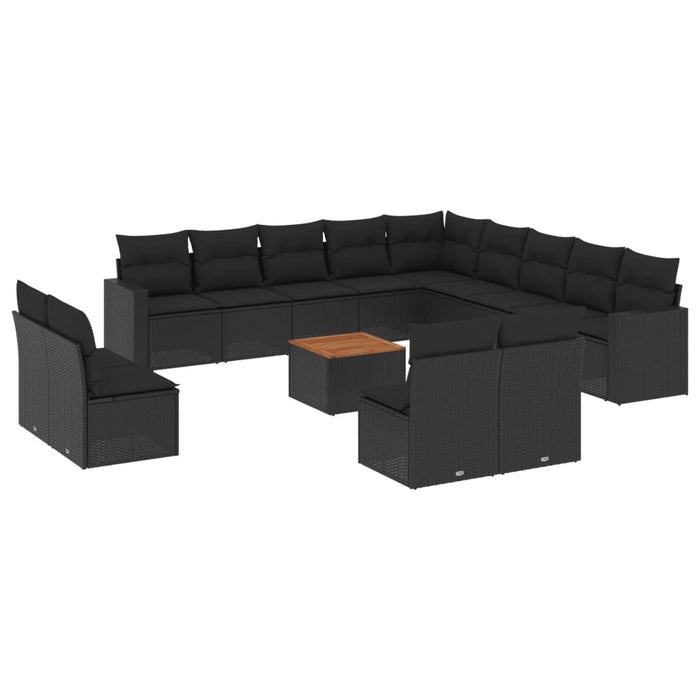 Set mobilier de grădină cu perne, 14 piese, negru, poliratan - WALTI WALTI