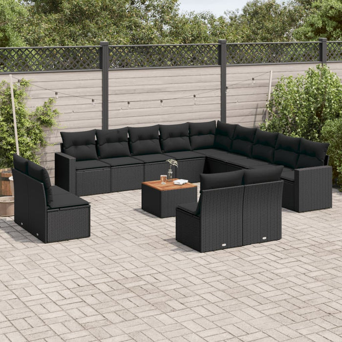 Set mobilier de grădină cu perne, 14 piese, negru, poliratan - WALTI WALTI