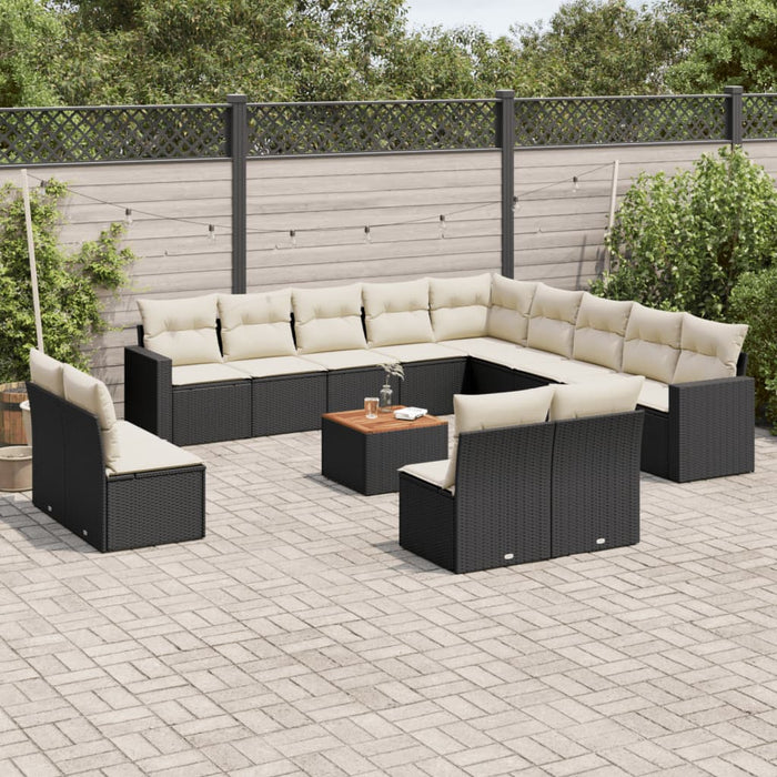 Set mobilier de grădină cu perne, 14 piese, negru, poliratan - WALTI WALTI