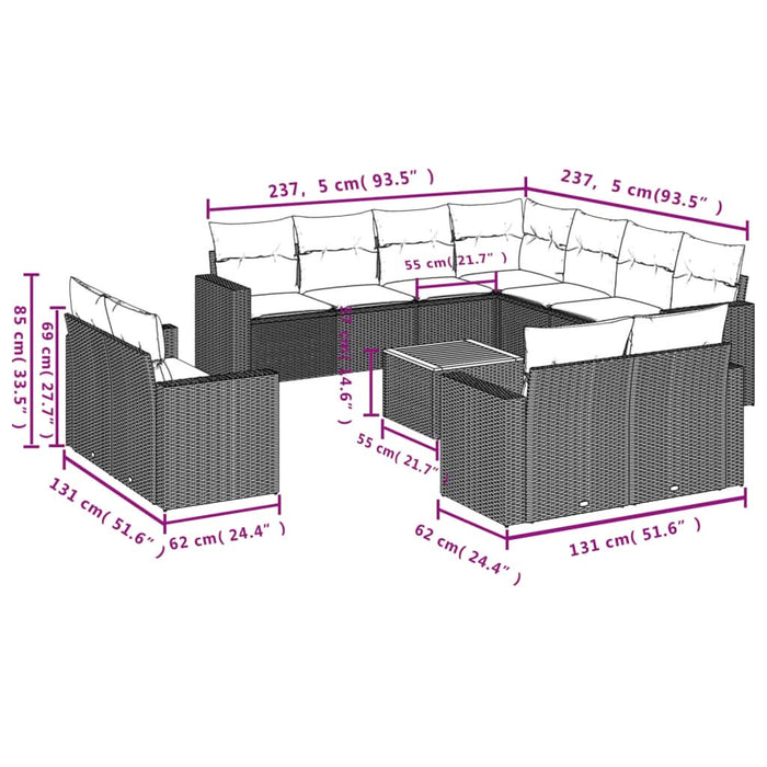 Set canapele de grădină, 12 piese, cu perne, negru, poliratan - WALTI WALTI