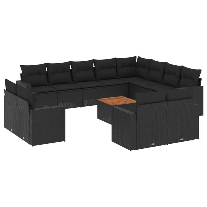 Set mobilier de grădină cu perne, 13 piese, negru, poliratan - WALTI WALTI