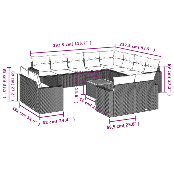 Set mobilier de grădină cu perne, 13 piese, negru, poliratan - WALTI WALTI