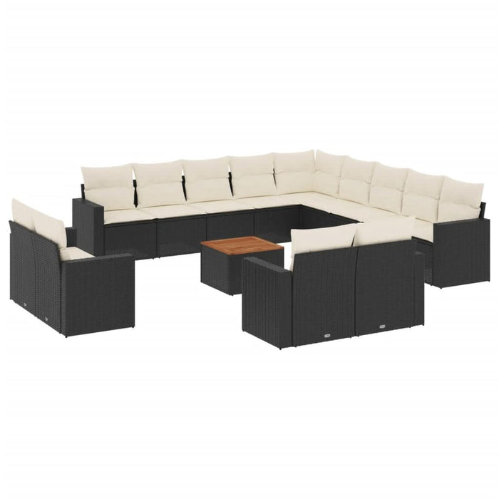 Set mobilier de grădină cu perne, 14 piese, negru, poliratan - WALTI WALTI