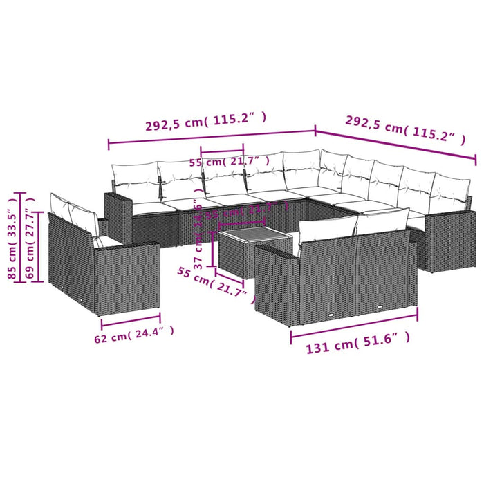 Set mobilier de grădină cu perne, 14 piese, negru, poliratan - WALTI WALTI