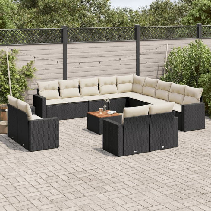 Set mobilier de grădină cu perne, 14 piese, negru, poliratan - WALTI WALTI
