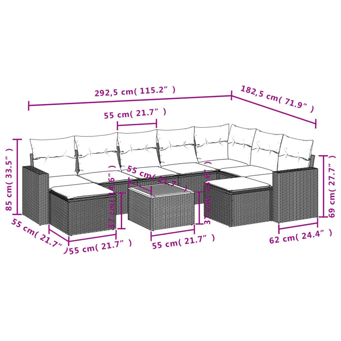 Set mobilier de grădină cu perne, 10 piese, gri, poliratan WALTI