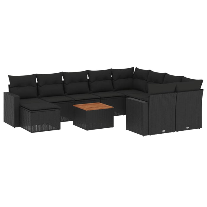 Set canapele de grădină cu perne, 11 piese, negru, poliratan - WALTI WALTI