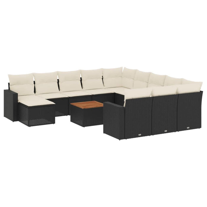 Set mobilier de grădină cu perne, 13 piese, negru, poliratan - WALTI WALTI