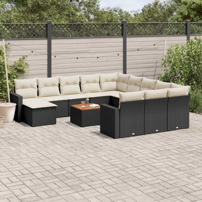 Set mobilier de grădină cu perne, 13 piese, negru, poliratan - WALTI WALTI