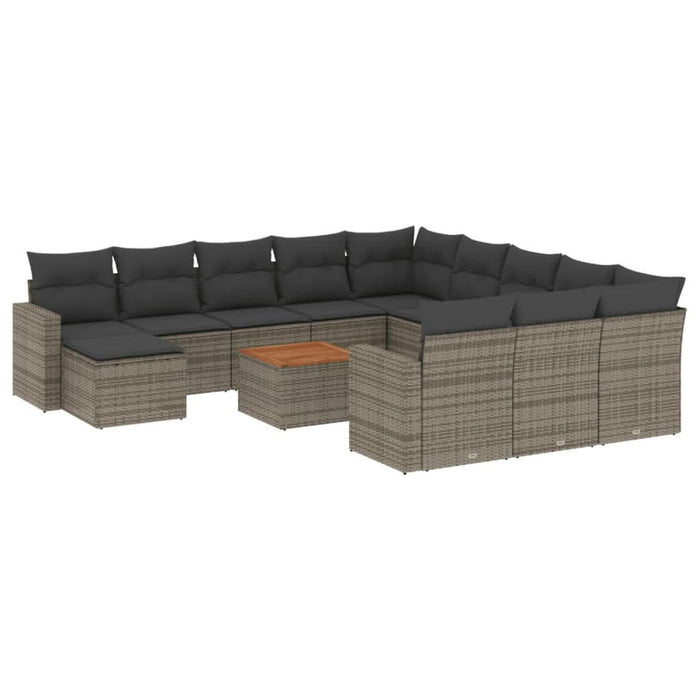 Set mobilier de grădină cu perne, 13 piese, gri, poliratan - WALTI WALTI